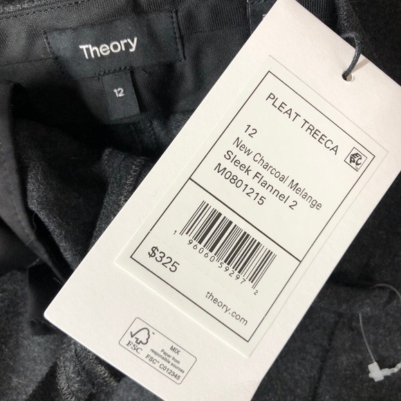Theory Pleat Treeca Pant Sleek Flannel 2 Wool Charcoal New Melange NWT  12 - Picture 7 of 13